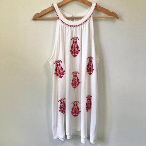 Ann Taylor LOFT Red & White Embroidered Sleeveless Blouse, Size M
